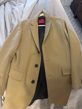 Hugo Men's camel Wool/Cashmere Blend Slim Fit Overcoat